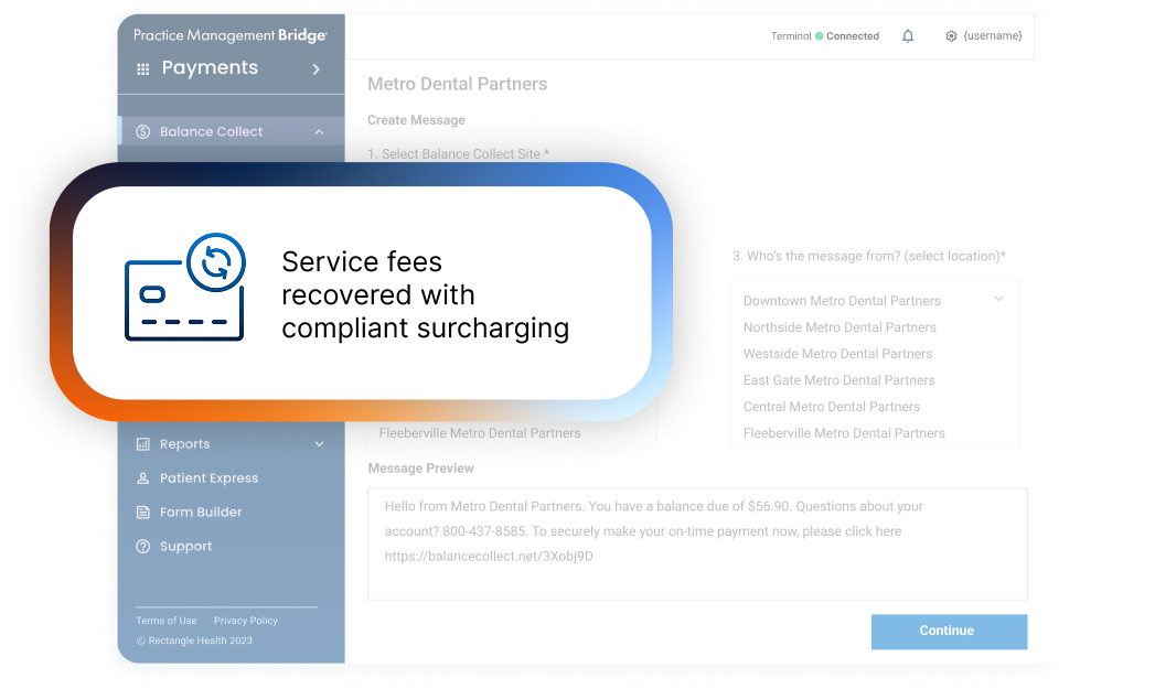 Practice Management Bridge with compliant surcharging callout.